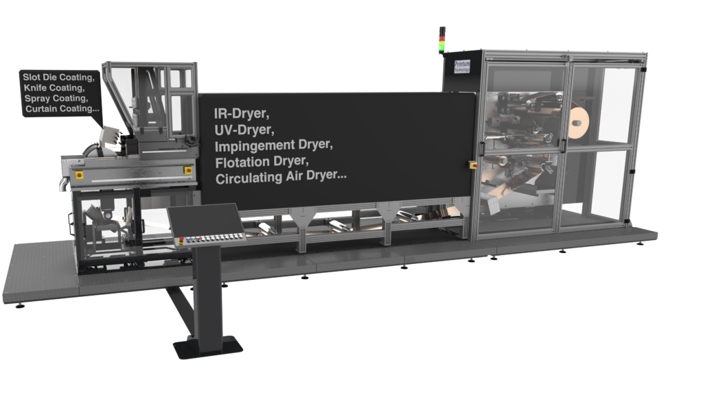 Der Loop-Coater – Integriert Technologien für Bahnbeschichtung und Bahntrocknung wie: Slot Die, Knife, Spray und Curtain Coating sowie IR/UV-Dryer oder Impingement, Flotation oder
Circulating Air Dryer...