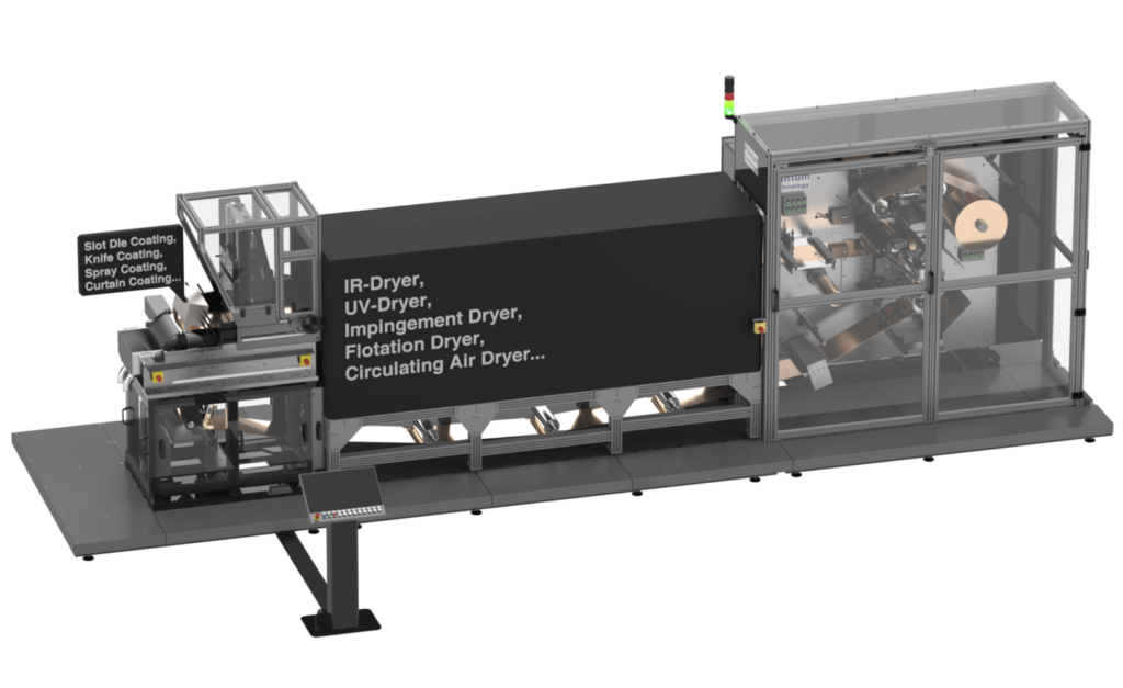 Der Loop-Coater integriert verschiedene Beschichtungstechnologien ( Web Coating ) wie Commabar System, Slot-Die-System, Knife-System oder Curtain-Coating mit Bahntrocknungssystemen ( Web Drying ) wie Flotation Drying, IR-Trockung, UV-Trockung, etc. – individuelle Zusammenstellung nach Bedarf!